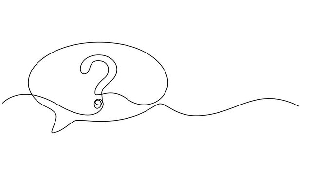 Animated self drawing of continuous line draw question mark and speech bubble.  Full length one line animation. 4K, Animated self drawing of continuous line draw Quick tips. Continuous one line draw
