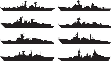 silhouette collection of ten warships vector ai eps jpeg png naval fleet profiles radar missile superstructure © AIcon Star