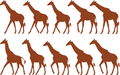giraffe silhouette walking poses vector frames ai eps png jpeg wildlife locomotion study bundle