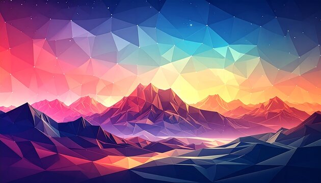 Colorful polygonal mountains at sunset