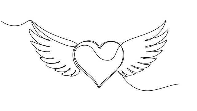 birds wing continuous one line drawing animation, Animated self drawing of single continuous line draw cute angel wings holiday romantic decoration logo vector image. Swirl curl circle background