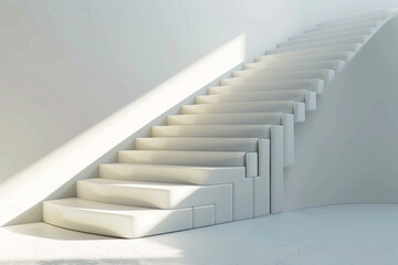Obraz premium Bright, minimalist white staircase ascending towards light, symbolizing progress and opportunity.