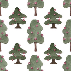Green trees. Decorated Christmas trees. New Year's seamless pattern for your design