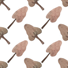 Autumn trees. Watercolor illustration. Seamless pattern for your design. White background