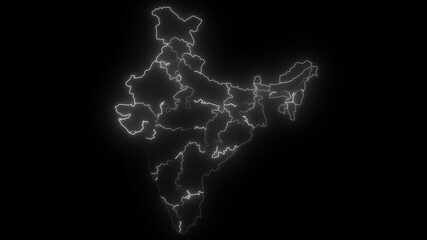 Abstract geometric futuristic concept 3d Map of India with borders as scribble, India network map background video Digital map network or global communication business concept on black background .