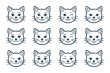 simple cat face emotion icons 3x4 grid vector ai eps png jpeg playful minimalist pet illustrations