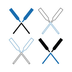 Four crossed oars icons in blue black and outline styles for rowing and sports