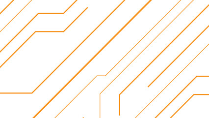 Abstract minimal background with diagonal orange circuit-like lines. Geometric pattern consists of interconnected linear paths and angles, sense of motion and digital connectivity.