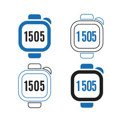 Four stylized digital counters displaying the number 1505 in various blue and white designs