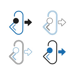 Set of four door hanger icons representing different styles and states of a door knob with an arrow