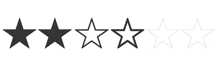 Two filled black stars followed by outline stars and dotted stars rating review