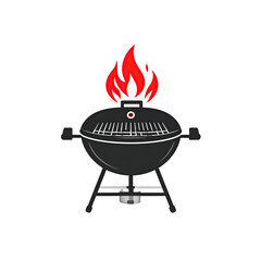Cartoon illustration of a black grill with red flames