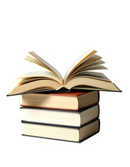 Open book resting on stacked books