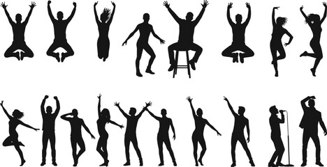 Human silhouette, dancing pose, expressive movement, black figure artwork, energetic stance, performance gesture, body language, isolated graphic, minimal design, action art