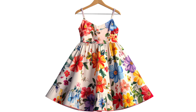 A child's sundress,  floral print,  A-line style