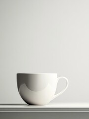Enjoy a calming moment with a white mug, perfect for coffee or tea time, conveying serenity and simple pleasures in a minimalist, modern setting