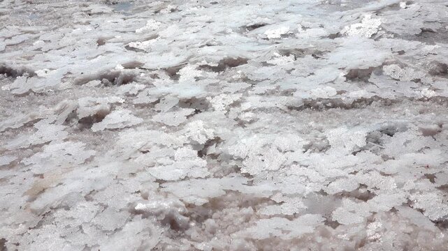 Kuialnyk Estuary, crystalline table salt that fell on the bottom of a drying estuary in the form of plates