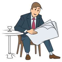 Man is sitting at table in cafe.