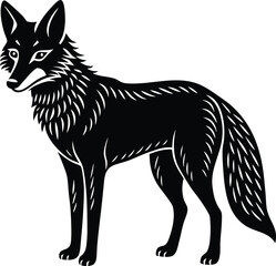 A cute fox vector illustration of a wild animal silhouette isolated in black and white