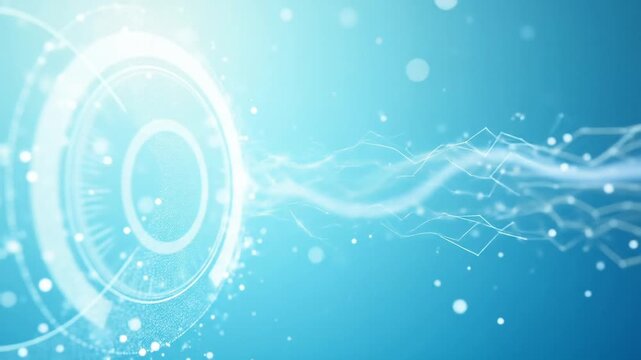 Abstract futuristic technology background with a glowing circular interface and a flowing wave of light energy.