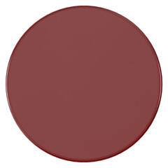 A close-up view of a circular, maroon-colored table with a glossy finish.