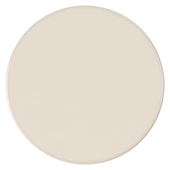 Overhead view of a beige round table against a white background.