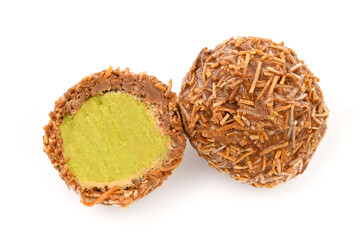 The Dubai chocolate candy is covered in brown sprinkles