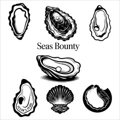 various oysters  and  shellfish silhouette vector  Vintage illustration 