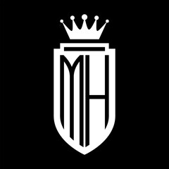 MH Vector logo initials shield with royal crown minimalist, elegant style