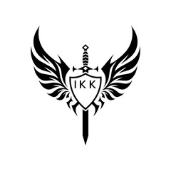 Obraz premium Winged Sword and Shield Logo Design, Tribal Warrior Emblem Vector, IKK Later Logo,IKK sword, shield, IKK wings, logo, IKK emblem, crest, IKK insignia, tribal, IKK tattoo, warrior, IKK knight, guard