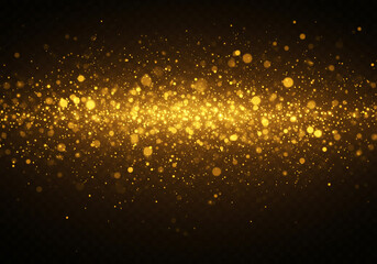 Sparkling golden glitter particles drift across a dark background creating a magical, celebratory, and luxurious atmosphere for events and promotions.