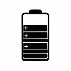 Full battery charge icon silhouette, representing power, energy, and a complete power level for electronic devices and digital interfaces