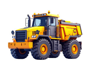 Heavy-duty dump truck, yellow and gray, 3D model
