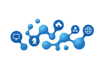 Digital growth and business strategy concept. Abstract vector infographic with integrated icons for internet, network, cloud computing, sharing, and communication technology.