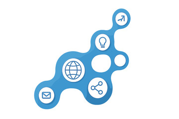 Digital media mechanism concept. Growth abstract background. Integrated metaballs design. Icons for digital strategy, internet, network, connect, communicate, share, global, idea.