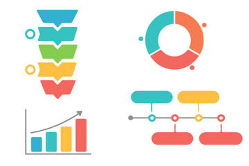 Infographic elements set for business presentation. Vector collection of data visualization tools including sales funnel, pie chart, growth graph, and timeline diagram.