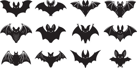 bats silhouette set on white background
