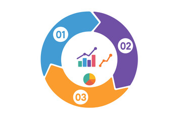 Business data visualization vector infographic template. Cycle diagram with 3 steps for presentation. Process chart with options. Abstract elements of graph, workflow, report, analysis.
