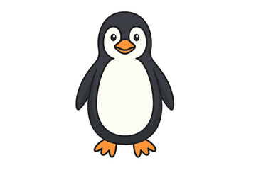 Cute cartoon penguin character icon. Simple flat vector illustration of an Antarctic bird. Funny animal mascot logo for kids. Adorable baby emperor penguin isolated on white.