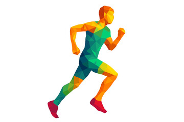 Running man in low poly style. Geometric runner silhouette. Vector of an athlete in motion for sport, fitness, marathon concept. Abstract jogger. Colorful polygonal design.