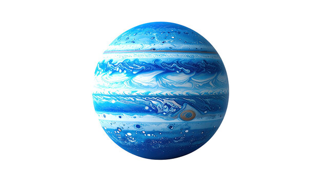 A stylized, vibrant blue planet, showcasing swirling patterns and bands of color, reminiscent of Jupiter's atmosphere.  The planet is presented in isolation against a black background