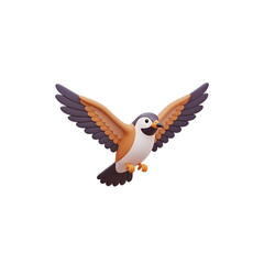 Fototapeta premium 3d icon of cartoon bird flying with wings spread, isolated on transparent background