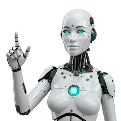 Naklejka premium Female robot pointing with finger isolated on a transparent background