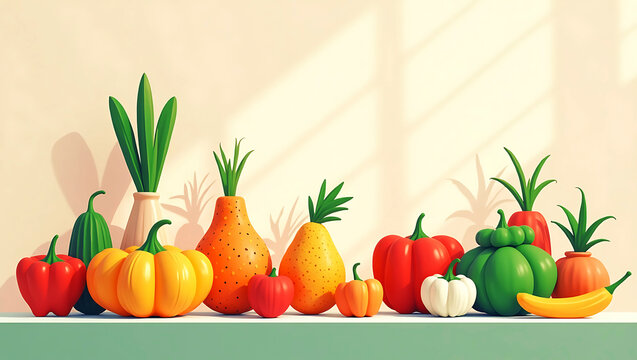 Modern style Vector Foods On Display Flat Earth Colors Copy Space For Text or Images 300 DPI High Resolution Illustration 