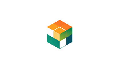 Abstract cube logo with vibrant colors and pixelated edges