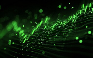  green stock market graph on a black background with green light streaks.
