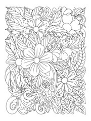 Coloring flower page adults flower book Print Coloring page for the adult book. Doodle floral drawing. Art therapy coloring page. Black and white flower pattern for adult .