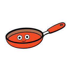 Cute Cartoon Frying Pan Character with Happy Face Vector