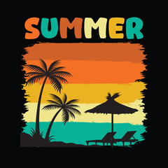 Summer Beach T-Shirt Design &ndash; Retro Sunset with Palm Trees and Vacation Vibes
