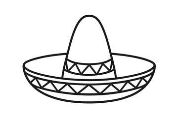 Sombrero hat icon in outline style. Mexican culture symbol for Cinco de Mayo festival. Traditional Mexico travel souvenir. Graphic vector illustration isolated on white.